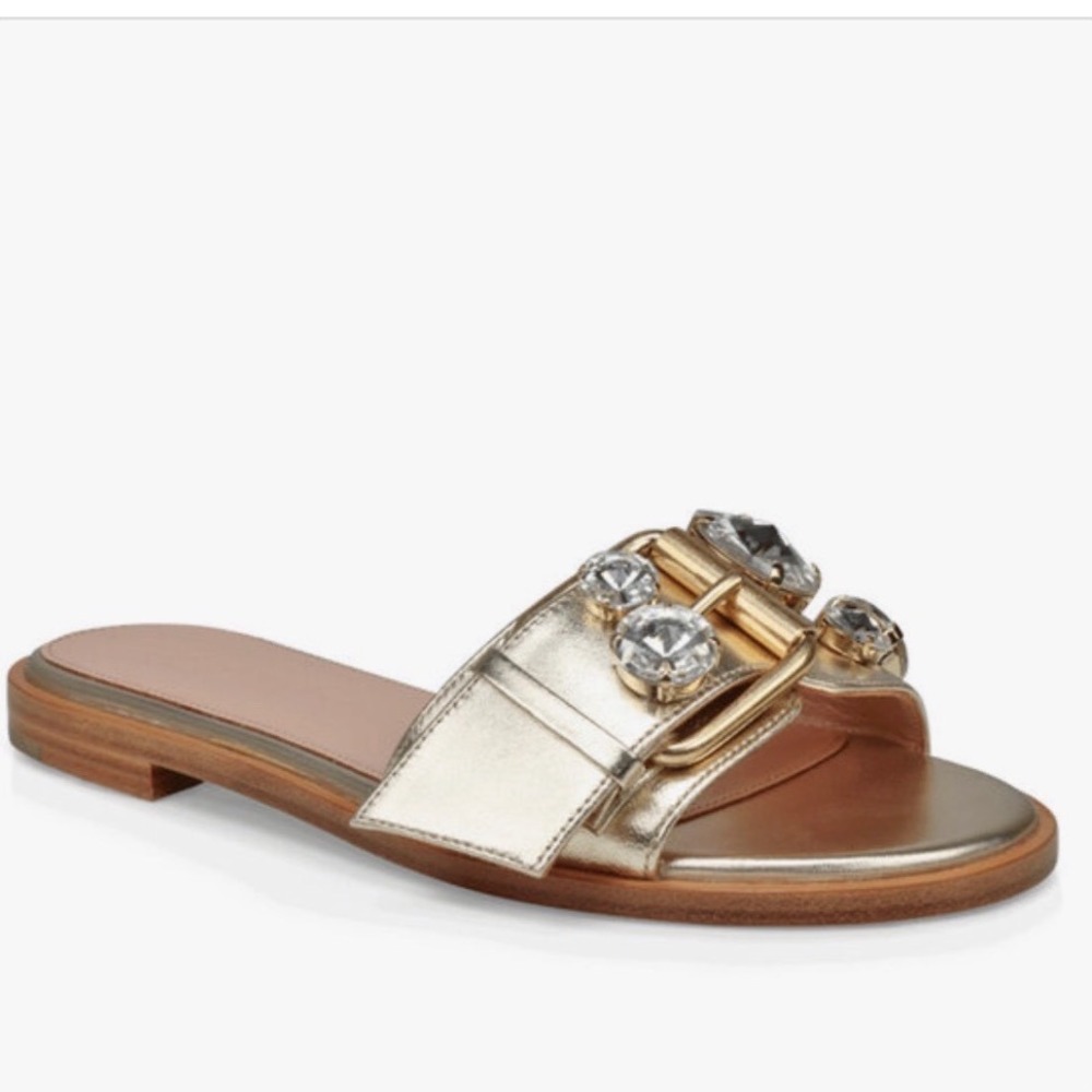 Giambattista Valli Metallic Buckle Flat Slide Gold Crystal Sandals 1491390